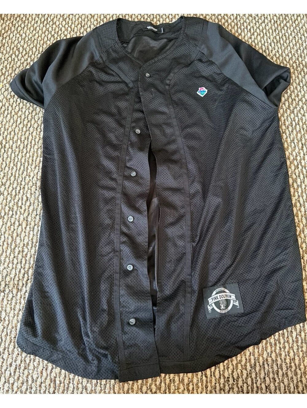 Pink Dolphin Black Mesh Button Front Jersey Shirt XL